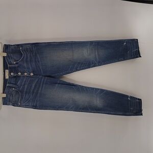 Madewell Slim Straight Denim Jeans Size 28 Stretch Button Fly Raw Hem